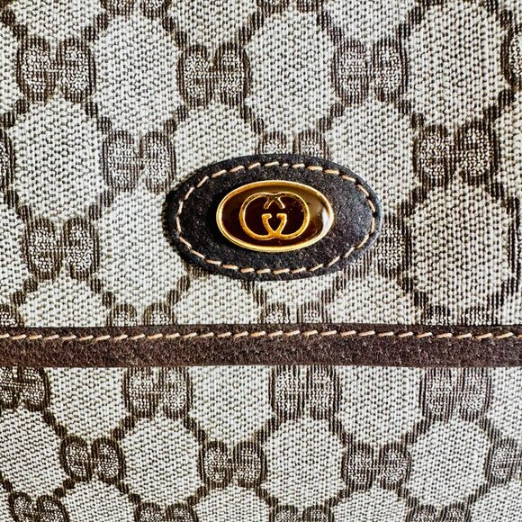AUTHENTIC GUCCI SIGNATURE GG COATED CANVAS LEATHER TRIM COSMETIC POUCH VINTAGE - Picture 11 of 15